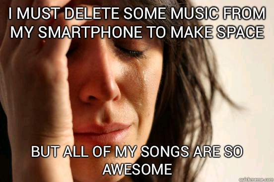 I must delete some music from my smartphone to make space But all of my songs are so awesome  First World Problems