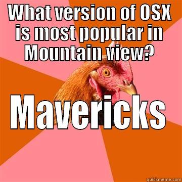 osx versions - WHAT VERSION OF OSX IS MOST POPULAR IN MOUNTAIN VIEW? MAVERICKS Anti-Joke Chicken