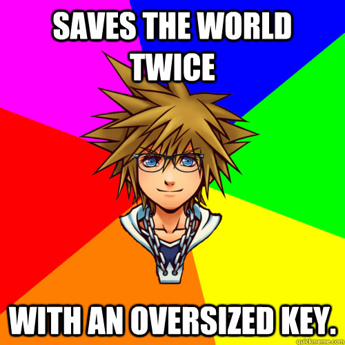 Saves the world twice With an oversized key.  