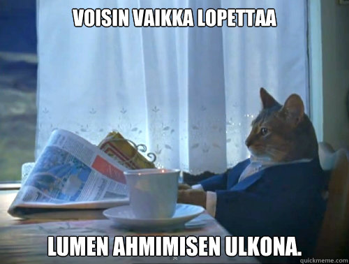 voisin vaikka lopettaa lumen ahmimisen ulkona.  The One Percent Cat