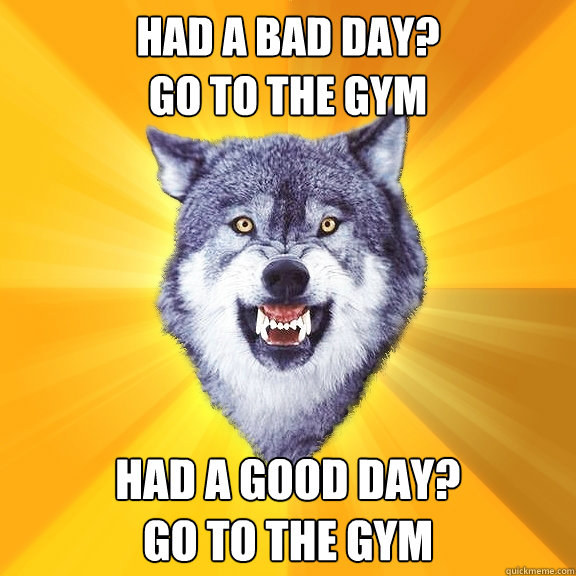 had a Bad day? 
go to the gym had a good day? 
go to the gym  Courage Wolf
