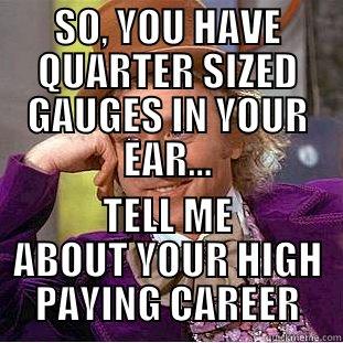 EAR GAUGES -  TELL ME ABOUT YOUR HIGH PAYING CAREER Condescending Wonka