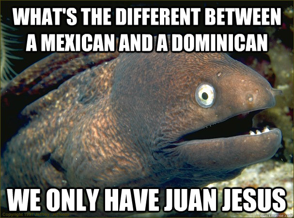 what's the different between a mexican and a dominican  we only have juan jesus  - what's the different between a mexican and a dominican  we only have juan jesus   Bad Joke Eel