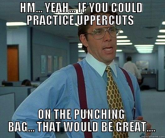 HM... YEAH... IF YOU COULD PRACTICE UPPERCUTS  ON THE PUNCHING BAG... THAT WOULD BE GREAT.... Office Space Lumbergh