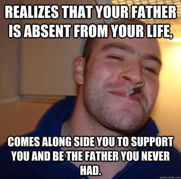Realizes that your father is absent from your life, Comes along side you to support you and be the father you never had. - Realizes that your father is absent from your life, Comes along side you to support you and be the father you never had.  Misc