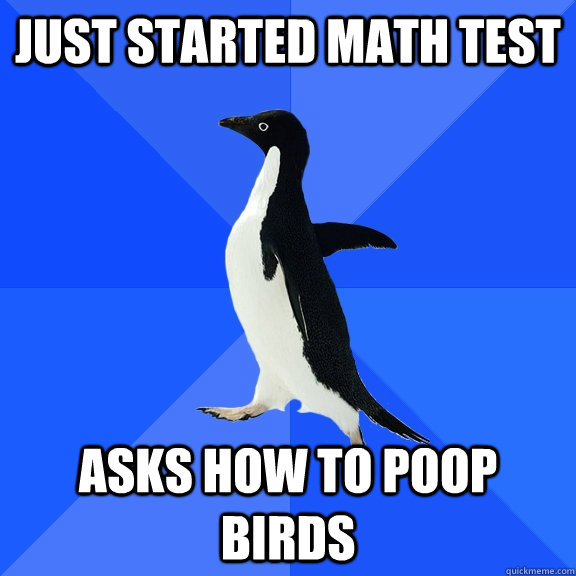 JUST STARTED MATH TEST ASKS HOW TO POOP BIRDS  Socially Awkward Penguin