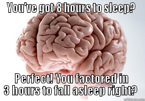 YOU'VE GOT 8 HOURS TO SLEEP? PERFECT! YOU FACTORED IN 3 HOURS TO FALL ASLEEP RIGHT?  Scumbag Brain