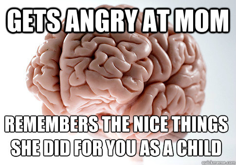 Gets Angry at mom  Remembers the nice things she did for you as a child - Gets Angry at mom  Remembers the nice things she did for you as a child  Scumbag Brain