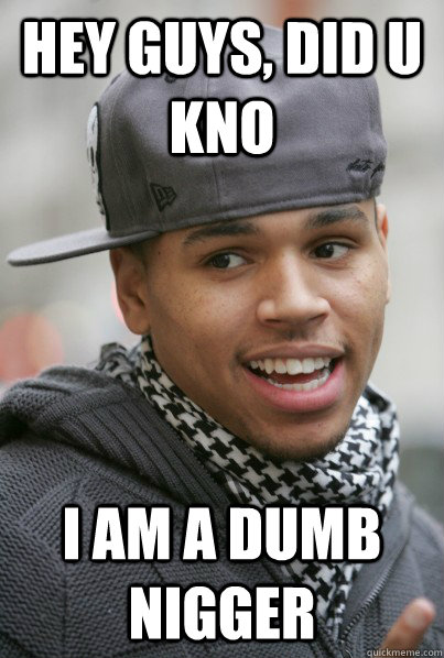 hey guys, did u kno i am a dumb nigger - hey guys, did u kno i am a dumb nigger  Scumbag Chris Brown