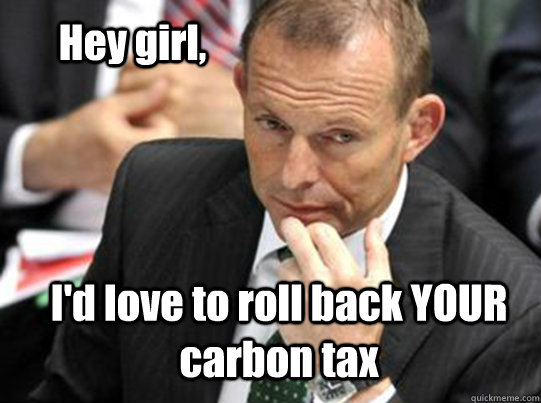 Hey girl, I'd love to roll back YOUR carbon tax  Hey Girl Tony Abbott