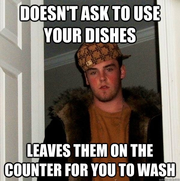 Doesn't ask to use your dishes Leaves them on the counter for you to wash  Scumbag Steve