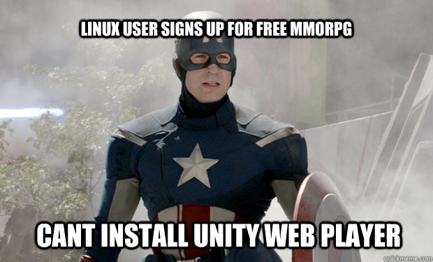 Linux user signs up for free MMORPG Cant install Unity web player  Captain Americas Truth