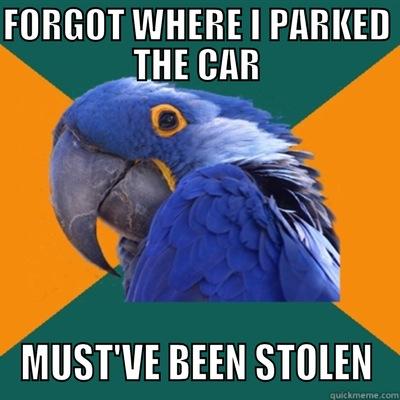 FORGOT WHERE I PARKED THE CAR MUST'VE BEEN STOLEN Paranoid Parrot