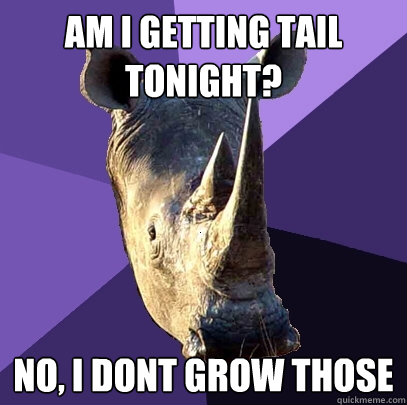 am i getting tail tonight? no, i dont grow those  Sexually Oblivious Rhino