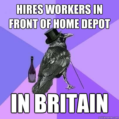 Hires workers in front of Home Depot In Britain  Rich Raven