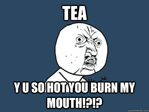 tea y u so hot you burn my mouth!?!?  Y U No