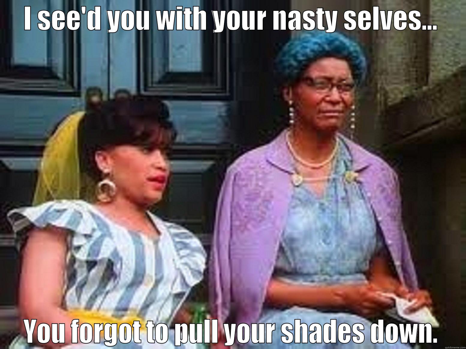 I SEE'D YOU WITH YOUR NASTY SELVES... YOU FORGOT TO PULL YOUR SHADES DOWN. Misc