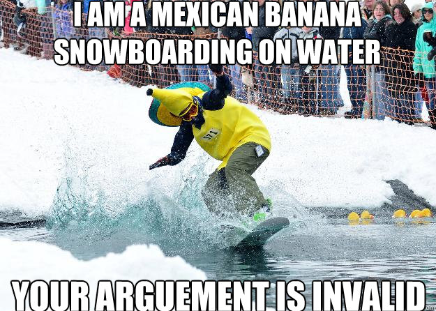 I am a mexican banana snowboarding on water Your arguement is invalid - I am a mexican banana snowboarding on water Your arguement is invalid  Mexican banana