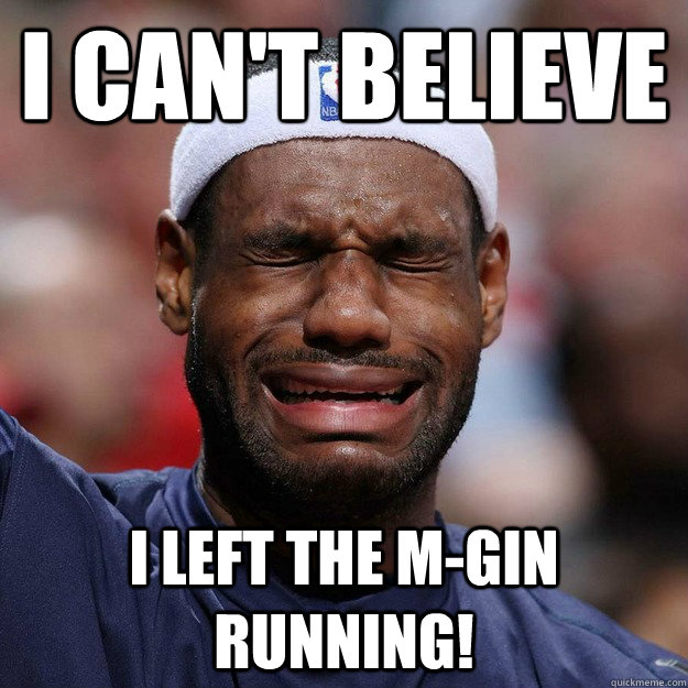 I can't believe I left the m-gin running! - I can't believe I left the m-gin running!  Lebron Crying