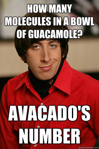 How many molecules in a bowl of guacamole?  Avacado's number  Howard Wolowitz