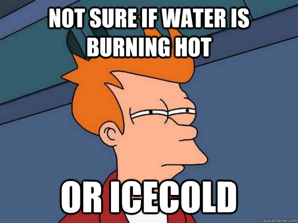 Not sure if water is burning hot OR icecold - Not sure if water is burning hot OR icecold  Futurama Fry