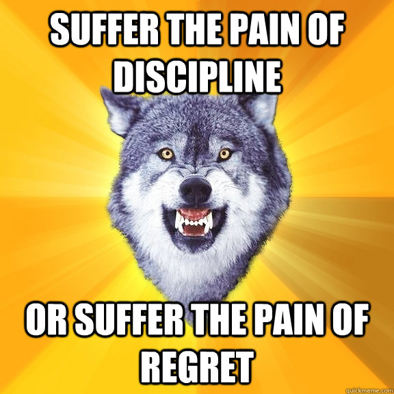 suffer the pain of discipline or suffer the pain of regret  Courage Wolf