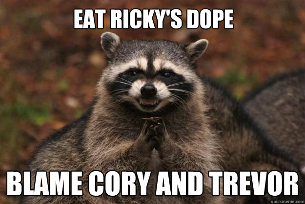 eat ricky's dope blame cory and trevor    Evil Plotting Raccoon