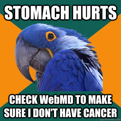 STOMACH HURTS CHECK WebMD TO MAKE SURE I DON'T HAVE CANCER  Paranoid Parrot