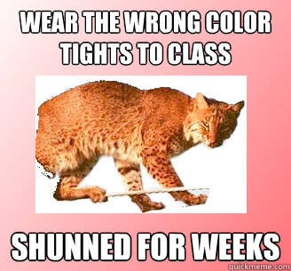 Wear the wrong color tights to class Shunned for weeks  