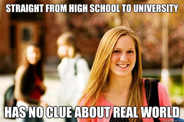 Straight from High School to University Has no clue about real world  College Freshwoman