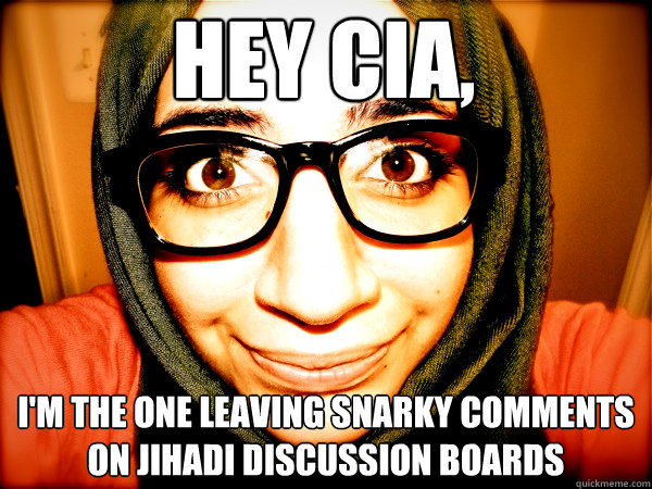 HEY CIA, I'M THE ONE LEAVING SNARKY COMMENTS ON JIHADI DISCUSSION BOARDS  Hipster Hijabi