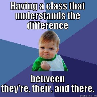 HAVING A CLASS THAT UNDERSTANDS THE DIFFERENCE BETWEEN THEY'RE, THEIR, AND THERE. Success Kid