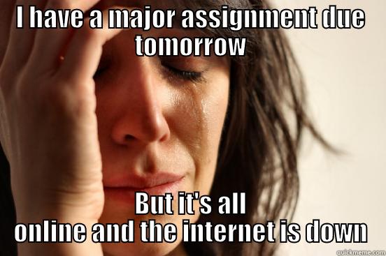I HAVE A MAJOR ASSIGNMENT DUE TOMORROW BUT IT'S ALL ONLINE AND THE INTERNET IS DOWN First World Problems