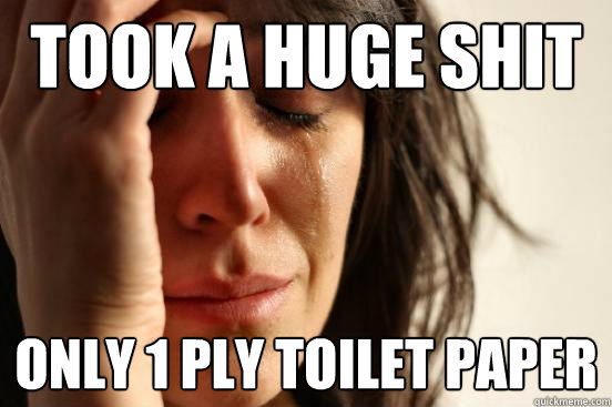 took a huge shit only 1 ply toilet paper  First World Problems