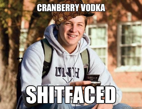 cranberry vodka shitfaced  College Freshman