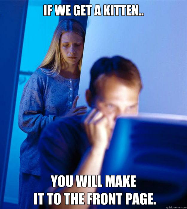 If we get a kitten.. You will make
 it to the front page.  Redditors Wife