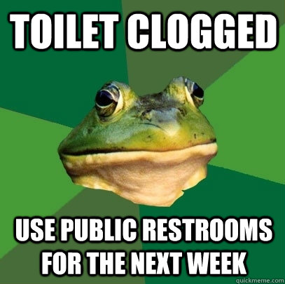 Toilet clogged use public restrooms for the next week  Foul Bachelor Frog