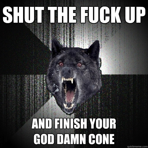 SHUT THE FUCK UP AND FINISH YOUR 
GOD DAMN CONE  Insanity Wolf