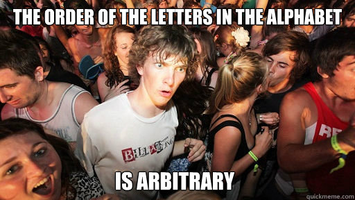 the order of the letters in the alphabet is arbitrary  Sudden Clarity Clarence