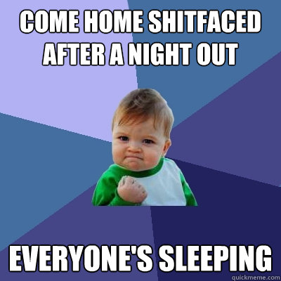Come home shitfaced after a night out everyone's sleeping  Success Kid