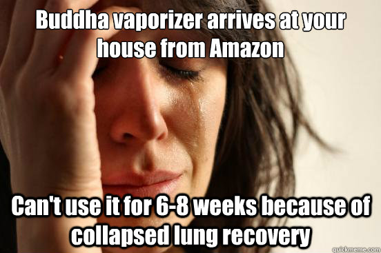 Buddha vaporizer arrives at your house from Amazon Can't use it for 6-8 weeks because of collapsed lung recovery  First World Problems