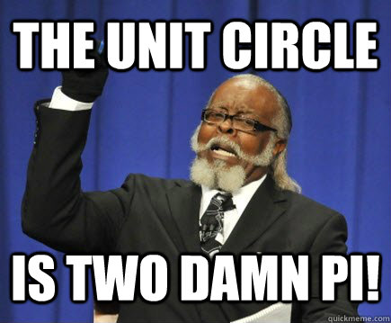 The unit circle is two damn pi!  Too Damn High