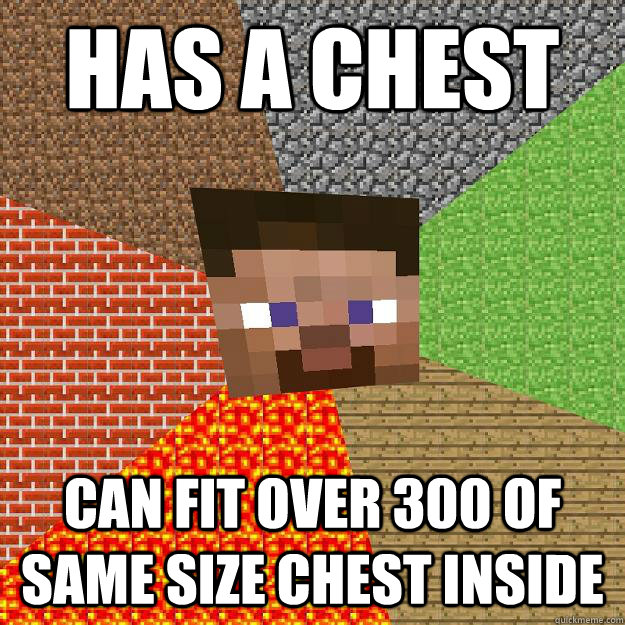 has a chest can fit over 300 of same size chest inside - has a chest can fit over 300 of same size chest inside  Minecraft