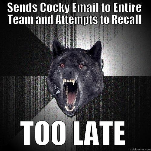 SENDS COCKY EMAIL TO ENTIRE TEAM AND ATTEMPTS TO RECALL TOO LATE Insanity Wolf