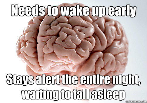 Needs to wake up early  Stays alert the entire night, waiting to fall asleep  Scumbag Brain