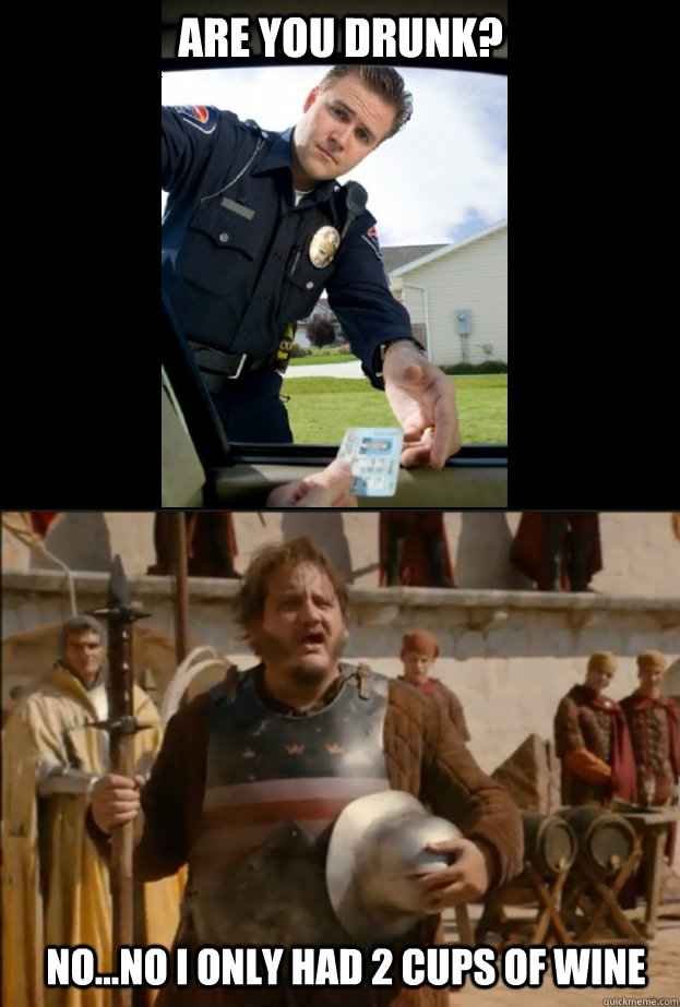 Are you drunk? No...No I only had 2 cups of wine Act sober when cop