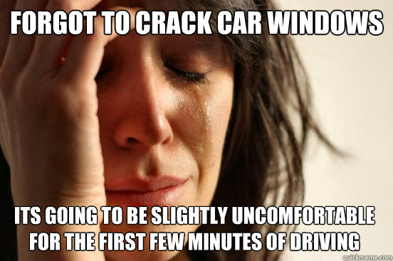 Forgot to crack car windows Its going to be slightly uncomfortable for the first few minutes of driving   First World Problems