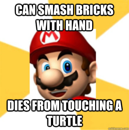can smash bricks with hand dies from touching a turtle  Mario Logic