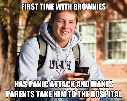 First time with brownies has panic attack and makes parents take him to the hospital - First time with brownies has panic attack and makes parents take him to the hospital  College Freshman