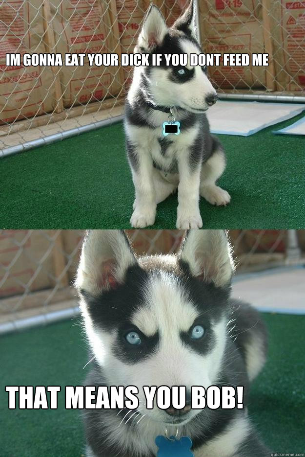 im gonna eat your dick if you dont feed me that means you bob!  Insanity puppy